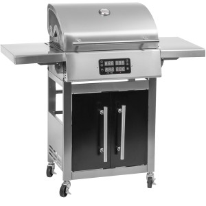 Landmann grill elektryczny 3200 W ze stali nierdzewnej z wyświetlaczem cyfrowym i szafką.