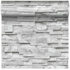 Rolka tapety z efektem kamienia, szary dekoracyjny wzór na ścianę.