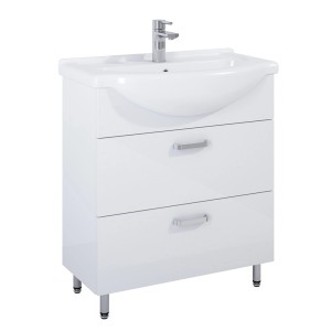 Szafka pod umywalkę Maximus Eve 75 cm biała z dwiema szufladami i umywalką.