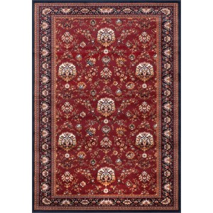 Wzorzysty, czerwony dywan z krótkim włosiem. Dywan dekoracyjny do salonu.