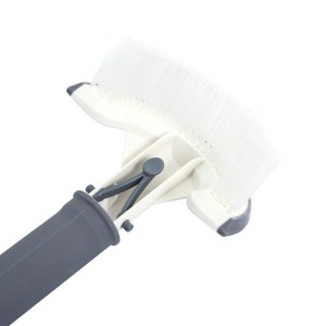 Biała szczotka basenowa z szarym uchwytem do czyszczenia basenu.