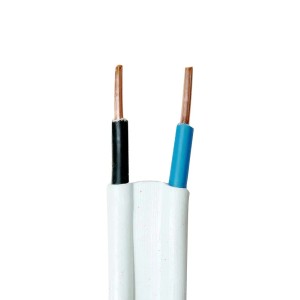 Biały kabel t.b.t. z dwoma żyłami (niebieska, czarna) do instalacji elektrycznych.