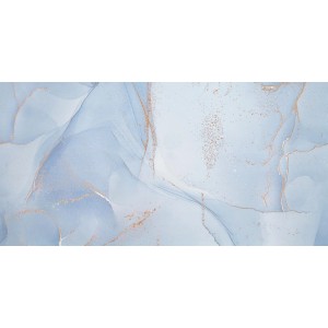 Listwa dekoracyjna z abstrakcyjnym, jasnoniebieskim wzorem marmuru i złotymi akcentami.
