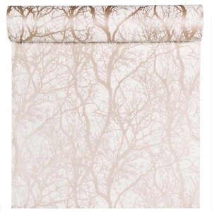 Rolka tapety dekoracyjnej z motywem drzewa w kolorze beżowym i białym.