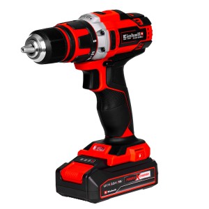 Wiertarko-wkrętarka akumulatorowa t.b.t. czerwono-czarna z akumulatorem.