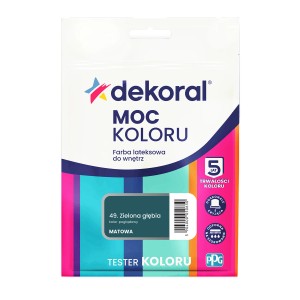 Tester farby do ścian Dekoral, odcień "Zielona głębia" (Zielona Głębia), matowe wykończenie.