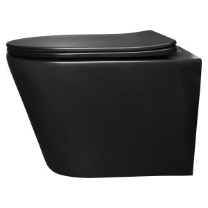 Czarna, podwieszana miska WC z deską.