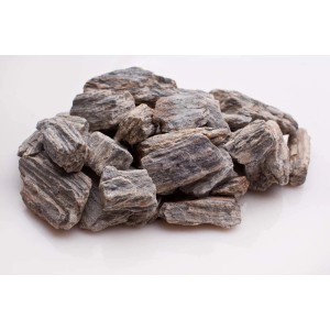 Żwir ozdobny, szaro-brązowy w paski, do ogrodu.