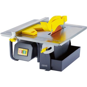 Przecinarka do płytek CMI C-FSM-180/600 z tarczą diamentową i wanną chłodzącą.