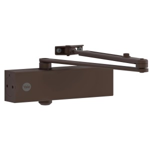 Brązowy samozamykacz Yale do rygli i zasuw.