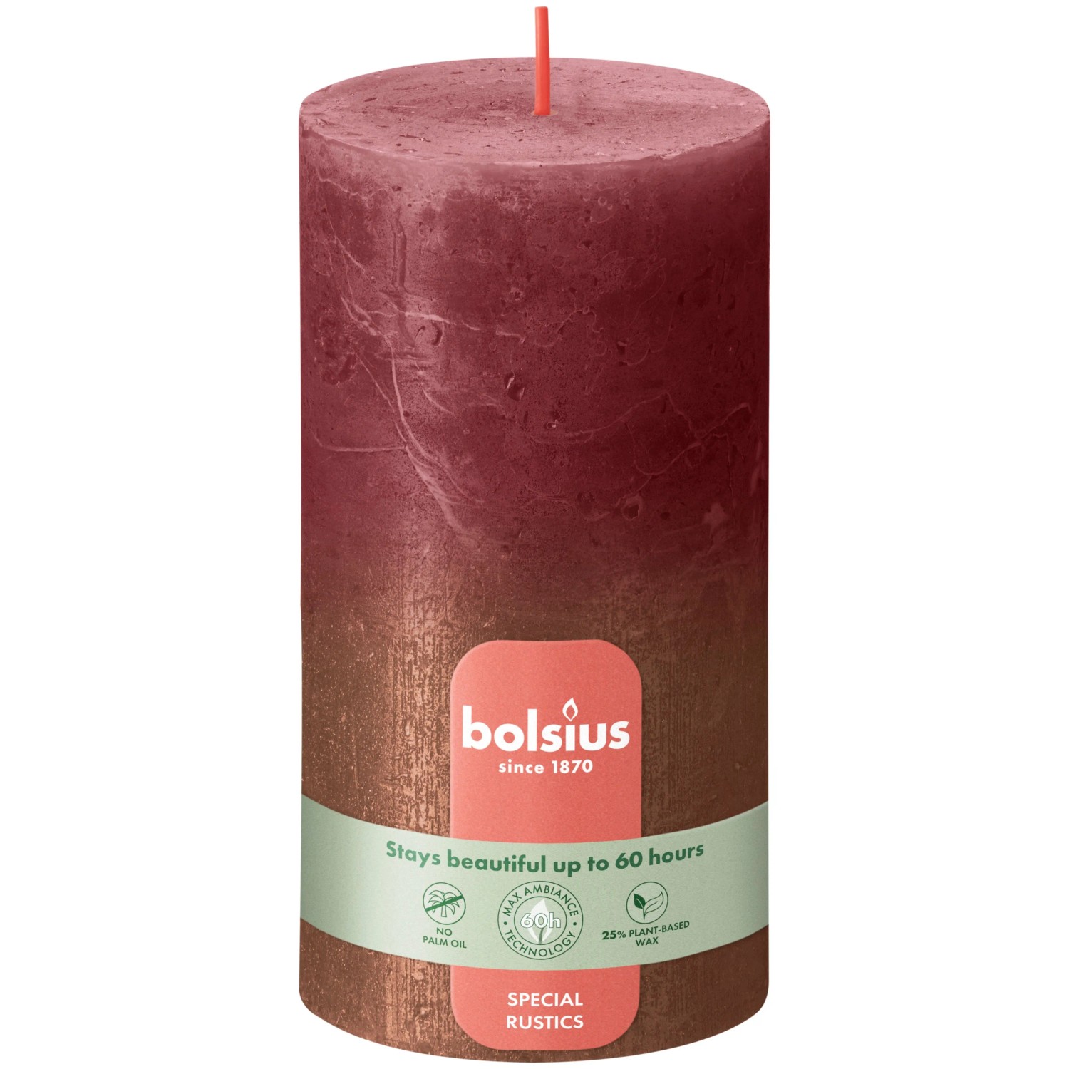 Świeca Rustic aksamitna czerwień 130/68 mm