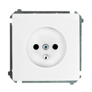 Białe gniazdko elektryczne t.b.t. do użytku wewnętrznego.