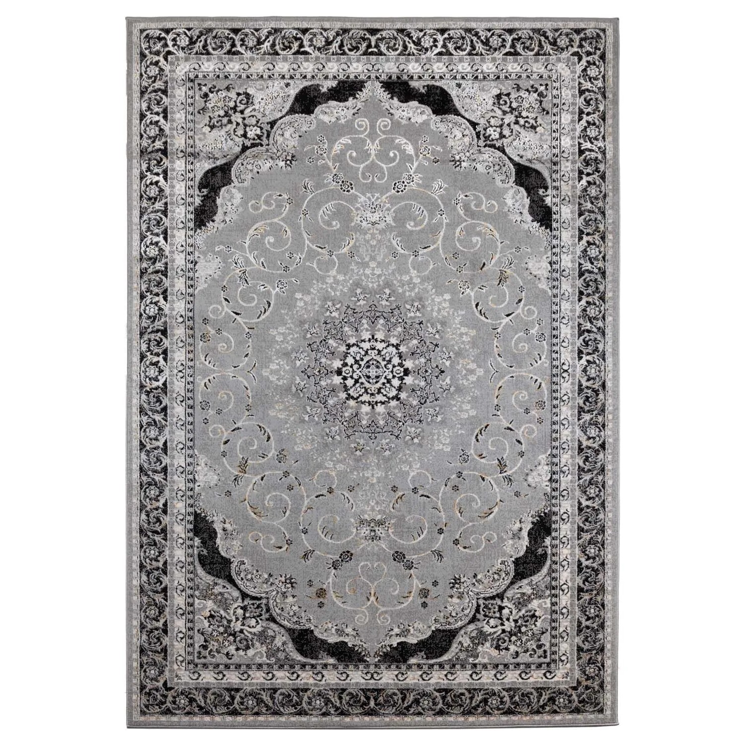 Dywan GRISS 80x150 cm klasyk koronka czarno-srebrny