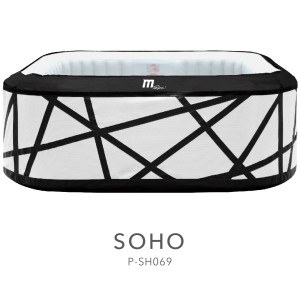 MSpa Soho AirJet Premium wanna z hydromasażem, biała z czarnym wzorem.