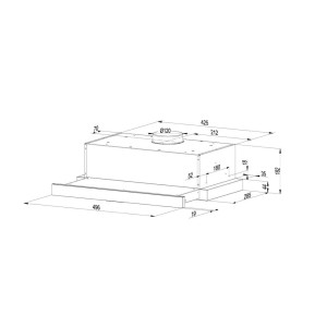 Rysunek techniczny okapu płaskiego t.b.t. z wymiarami.