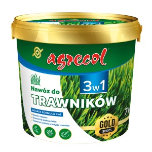 Wiadro nawozu do trawników 3w1 Agrecol, seria Gold dla witalnego, zielonego trawnika.