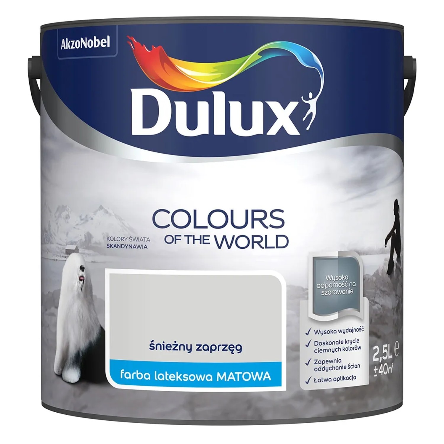 Dulux Colours of the World Skandynawia śnieżna farba, wiadro z farbą do ścian wewnętrznych.