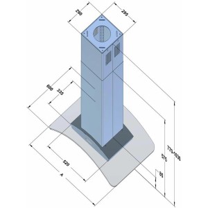 Rysunek techniczny okapu wyspowego z wymiarami.