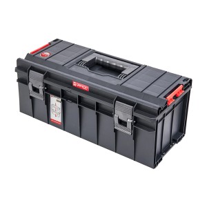 QBRICK PRO 600 Profi skrzynka narzędziowa, szara z uchwytem i czerwonymi akcentami.