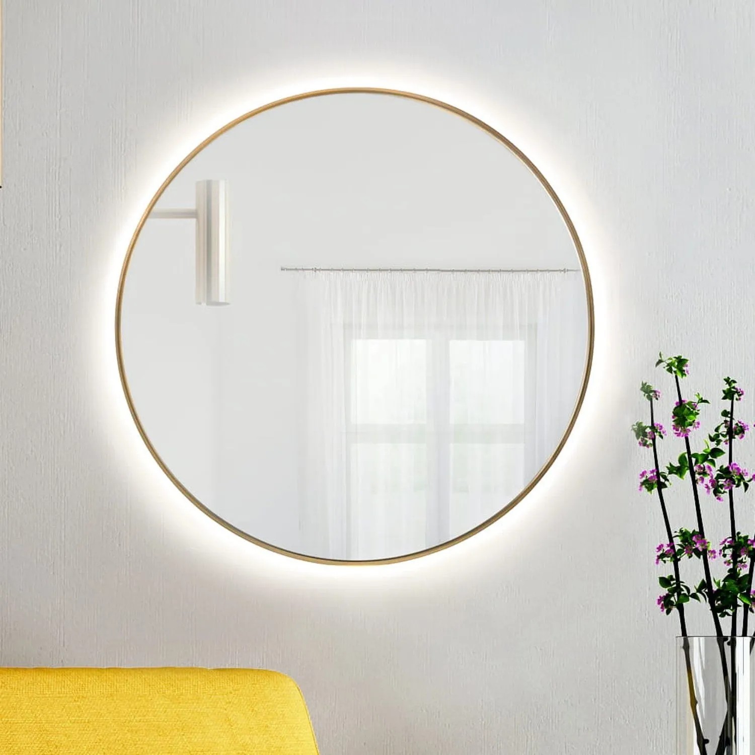 Lustro LED Bright Round Złote Ciepłe 50x50 cm