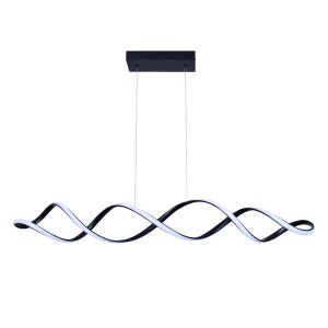 Nowoczesna lampa wisząca LED w kolorze czarnym z zakrzywionym wzorem do jadalni i salonu.