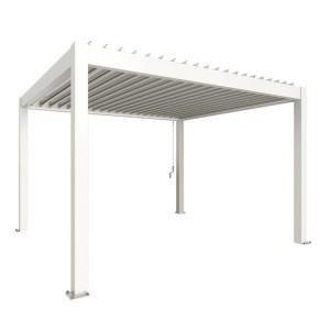 Biała pergola Biohort 4 x 3,5 m z dachem lamelowym na taras i do ogrodu.