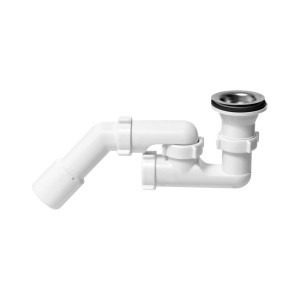 Biały syfon do brodzika, elastycznie regulowany.