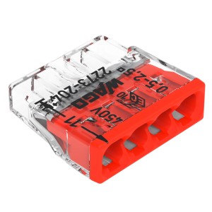 Złączka Wago do puszek instalacyjnych, 4-biegunowa, czerwona, do przewodów 0,5-2,5 mm².