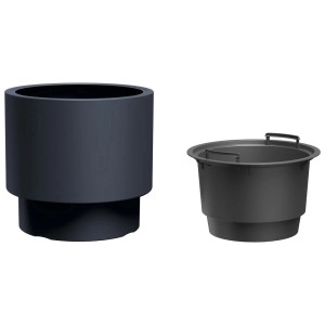 Ciemnoszara doniczka t.b.t. z wyjmowanym wkładem.