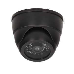 Czarna kamera monitoringu t.b.t. do montażu sufitowego, zbliżenie.