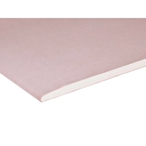 Różowa płyta kartonowo-gipsowa, zbliżenie na krawędź.