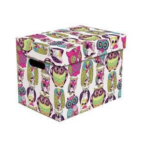 Pudełko kartonowe t.b.t. we wzór sowy, idealne do przechowywania.