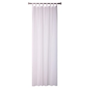 Biała, przezroczysta zasłona z pętelkami do salonu lub sypialni.