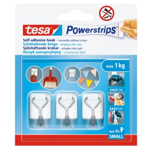 Tesa Powerstrips haczyki samoprzylepne, zestaw 4 szt. Zdejmowane, małe haczyki ścienne.