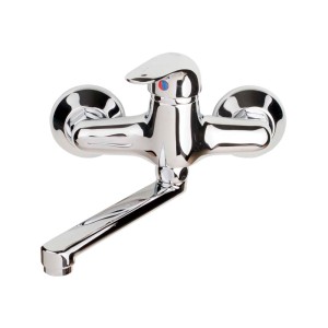 Błyszcząca, chromowana bateria umywalkowa t.b.t. do łazienki.