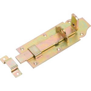 Żółty ocynkowany zamek zasuwkowy, 160 mm x 55 mm, do drzwi i bram.