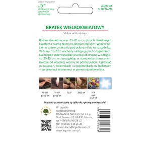 Opakowanie nasion bratka wielkokwiatowego (Viola wittrockiana).