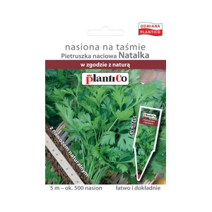 Opakowanie nasion pietruszki 'Natalka' na taśmie, ok. 500 nasion. Idealne do uprawy warzyw w ogrodzie.