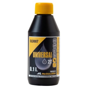 Olej McCulloch 2-suwowy 0,1 l do pił łańcuchowych: Uniwersalny olej zapewniający wysoką wydajność i niski poziom dymu.