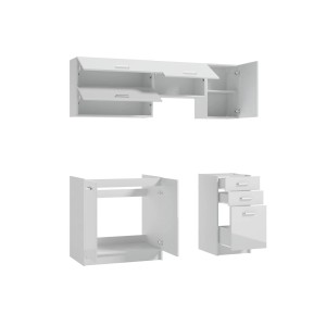 t.b.t. Zestaw mebli kuchennych w kolorze białym, składający się z szafek górnych i dolnych.