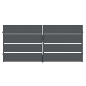 Szara metalowa brama ogrodzeniowa t.b.t. do ogrodu lub wjazdu na posesję.