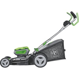 Akumulatorowa kosiarka LUX 40V z 2 akumulatorami, napędem i koszem.