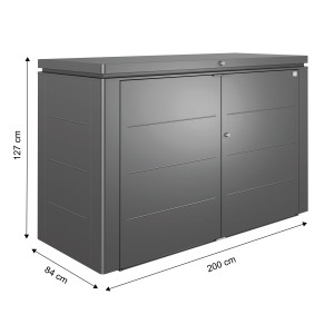 Biohort HighBoard 200 skrzynia ogrodowa, ciemnoszary metalik, z drzwiami skrzydłowymi o wymiarach 127x200x84 cm.