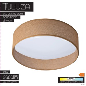 Beżowa lampa sufitowa LED t.b.t. w stylu boho, Ø 40 cm.