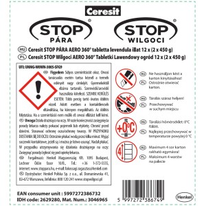 Ceresit Stop Wilgoci AERO 360° Lawenda, wkład do pochłaniacza wilgoci, 12 sztuk