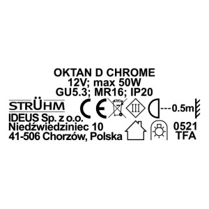 Struhm Lampa podtynkowa OKTAN D 1xGU5.3/MR16 50W 8,4x8,4cm chrom