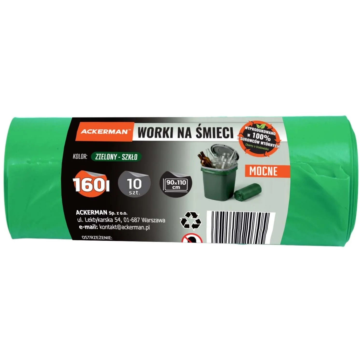 Ackerman Worki do segregacji śmieci zielone - szkło 160l 10 szt.