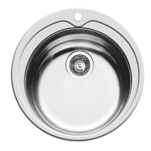 Okrągły zlew ze stali nierdzewnej t.b.t. z odpływem i otworem na kran.