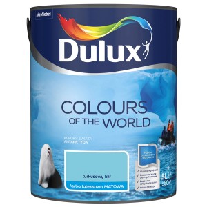 Wiadro z farbą Dulux „Turkusowy Klif”: Jasnoturkusowa farba do ścian wewnętrznych.