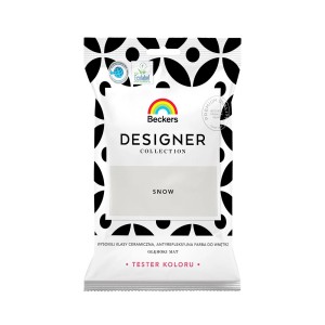Tester koloru Snow Beckers Designer Collection, biała farba do ścian w saszetce.